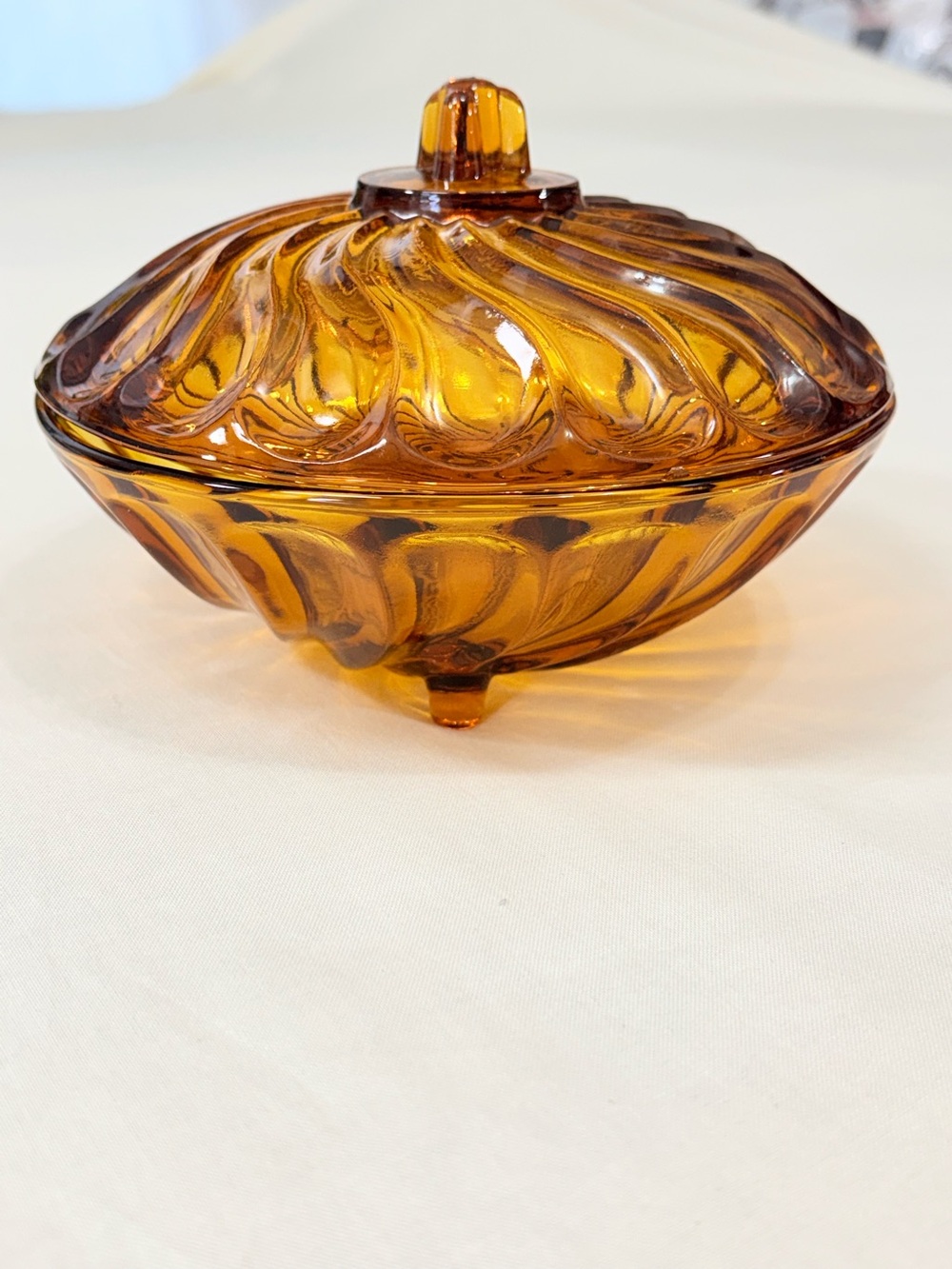 Vintage Nadir Figueiredo Amber Glass Lidded Candy Dish - Picture 9 of 13